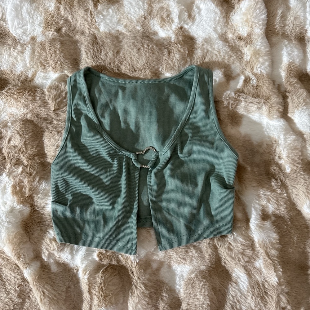 Green Sleeveless Top with Heart Detail